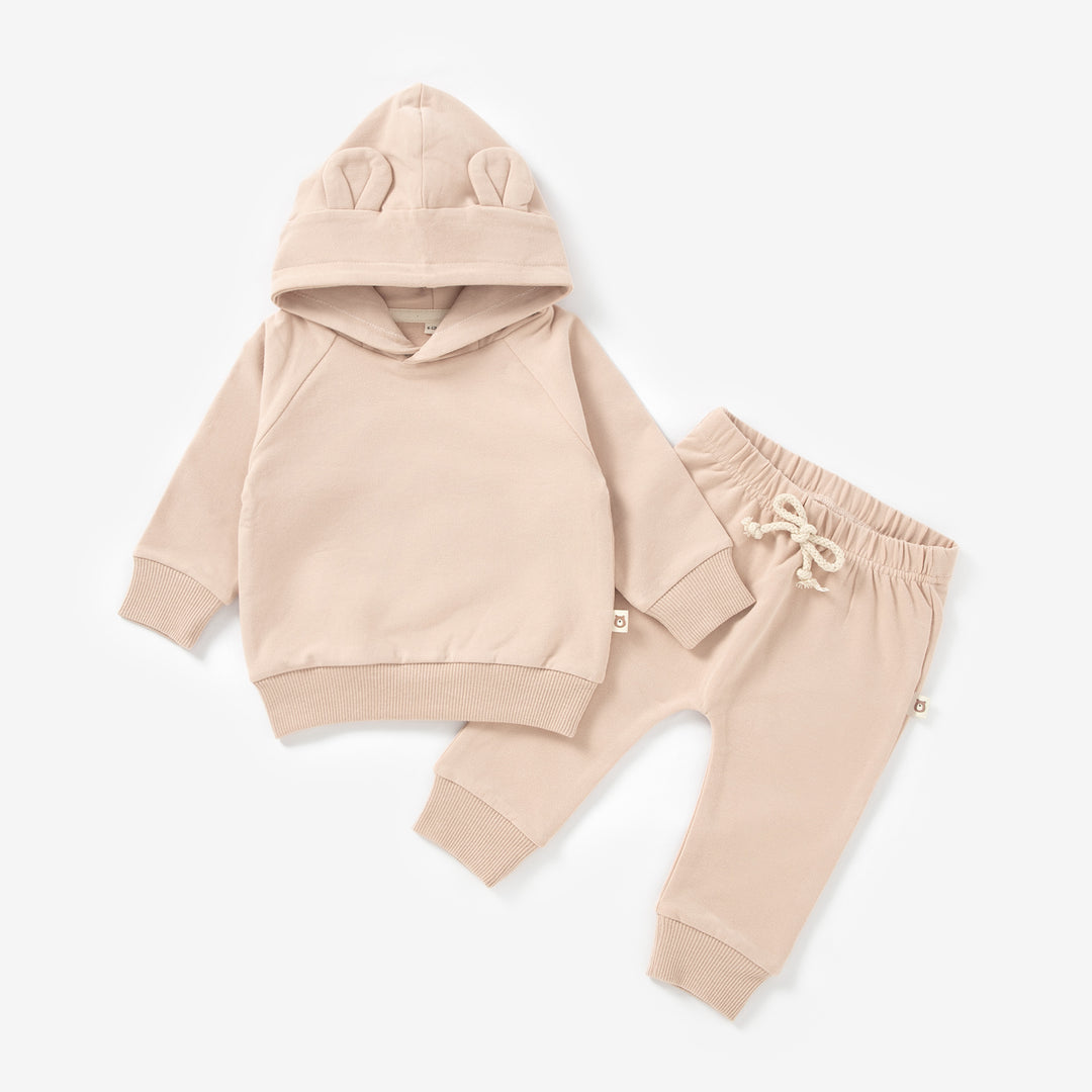 JBØRN Organic Cotton Baby Teddy Ears Hoodie & Joggers Set | Personalisable Blush - Personalisable Baby Products Sold and Personalised by JustBørn