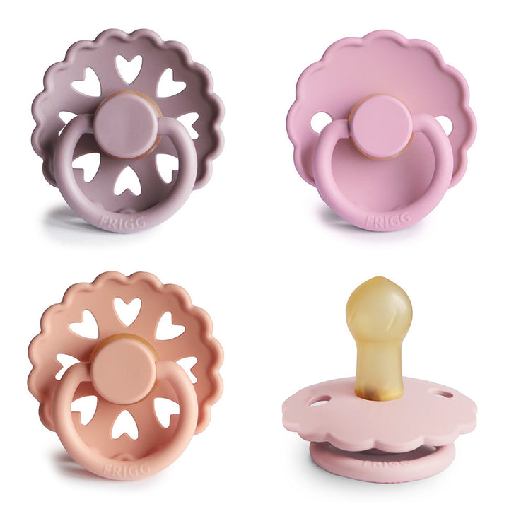 FRIGG Natural Rubber Latex Pacifier Pack of 4 Rosy Romance - Personalisable Baby Products Sold and Personalised by JustBørn