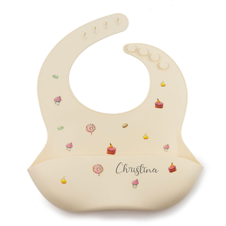 JBØRN Silicone Baby Feeding Bib | Weaning Essentials Cakes Ivory - Personalisable Baby Products Sold and Personalised by JustBørn