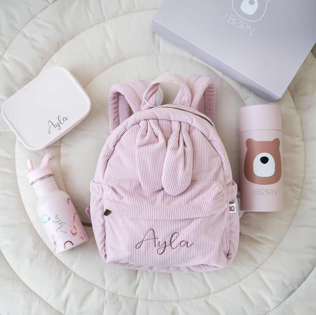 JBØRN Personalised Set | Backpack & Water Bottle Set Lilac Backpack & Unicorn Bottle Set - Personalisable Baby Products Sold and Personalised by JustBørn