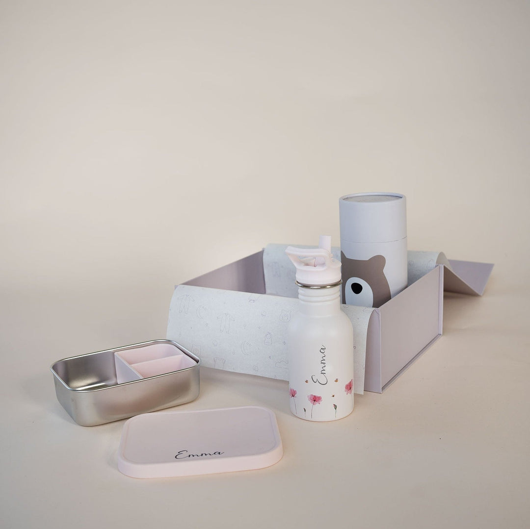 JBØRN Personalised Set | Water Bottle & Lunch Box Set Poppy Lunch Box Set - Personalisable Baby Products Sold and Personalised by JustBørn
