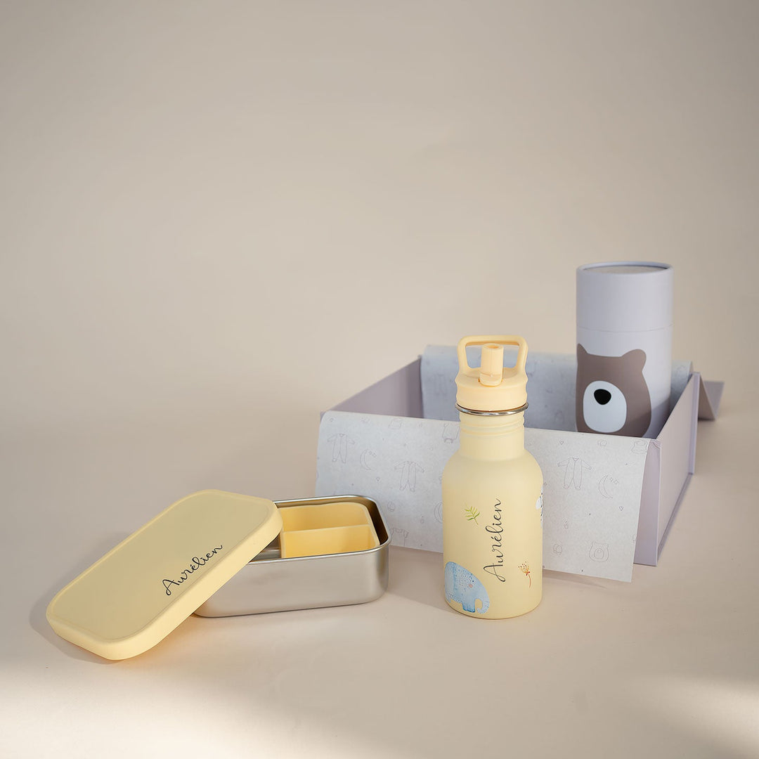 JBØRN Personalised Set | Water Bottle & Lunch Box Set Safari Lunch Box Set - Personalisable Baby Products Sold and Personalised by JustBørn