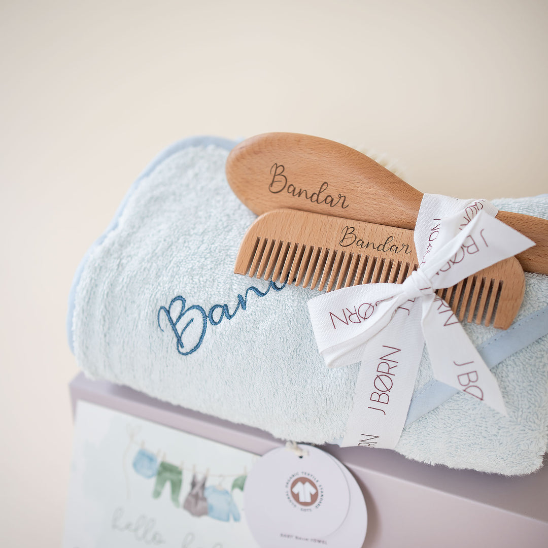 JBØRN Natural Beechwood Hairbrush & Comb Set - Personalisable Baby Products Sold and Personalised by JustBørn