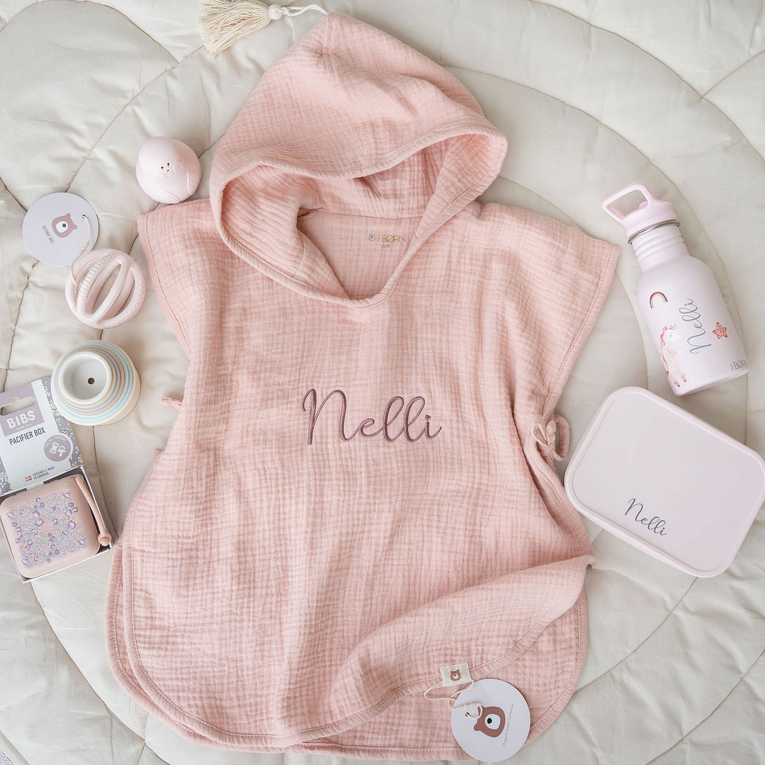 JBØRN Organic Cotton Muslin Hooded Poncho Towel - Personalisable Baby Products Sold and Personalised by JustBørn