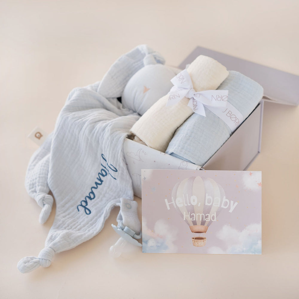 JBØRN 2-pack Muslin Cloths | Organic Cotton Squares 2-Pack Muslin Cloth | Powder Blue Ivory - Personalisable Baby Products Sold and Personalised by JustBørn
