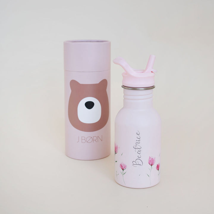 JBØRN Personalised Stainless Steel Kids Water Bottle Lilac Bloom - Personalisable Baby Products Sold and Personalised by JustBørn