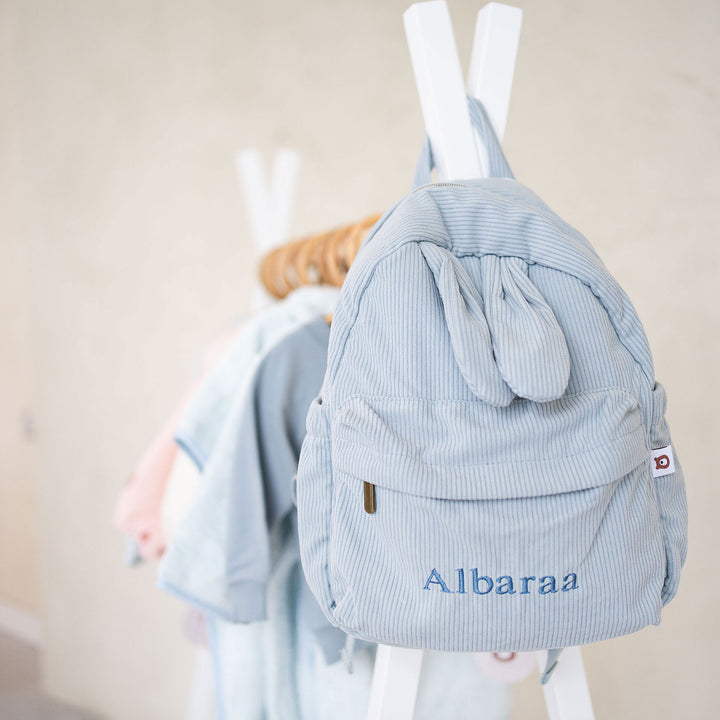 JBØRN Personalised Set | Backpack & Water Bottle Set Powder Blue Backpack & Road Trip Bottle Set - Personalisable Baby Products Sold and Personalised by JustBørn