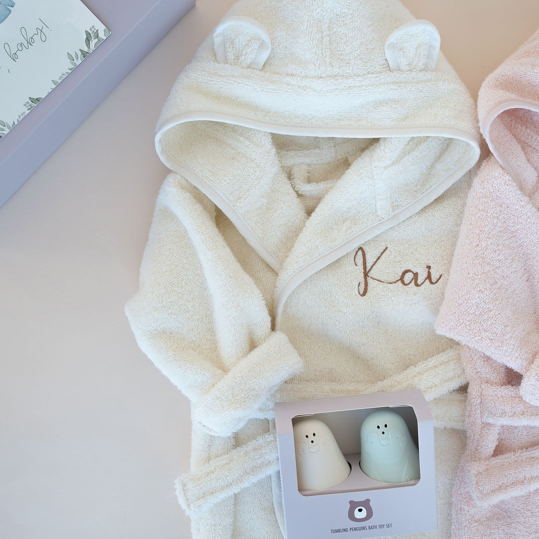 JBØRN Baby Gift Set | Organic Cotton Robe & Bath Toys - Personalisable Baby Products Sold and Personalised by JustBørn