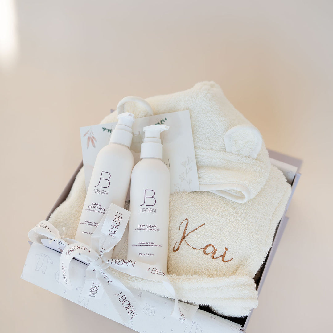 JBØRN Baby Gift Set | JBØRN Bath Robe & Skin Care - Personalisable Baby Products Sold and Personalised by JustBørn