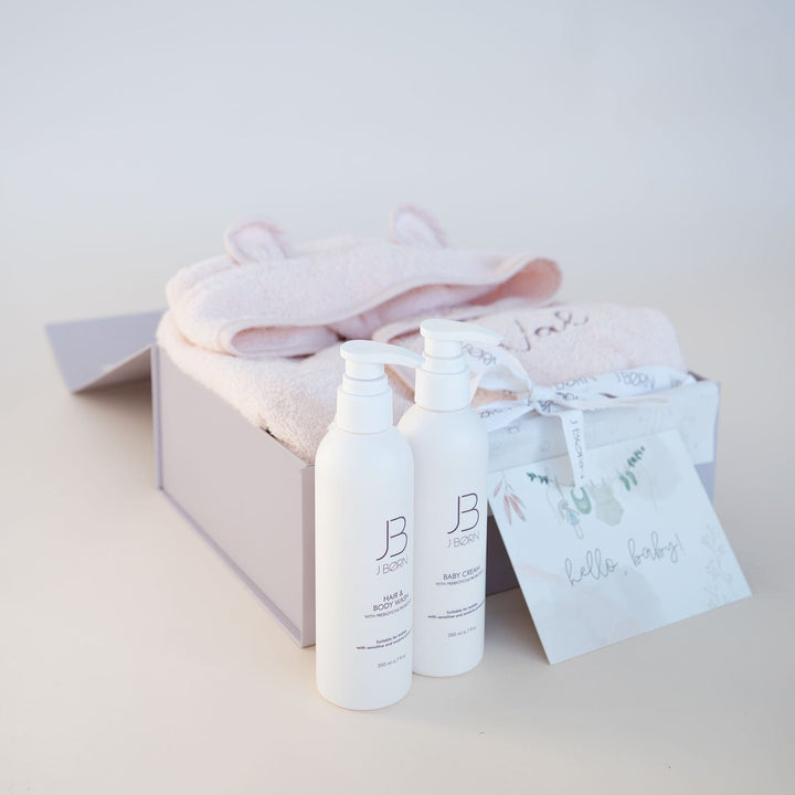 JBØRN Baby Gift Set | JBØRN Bath Robe & Skin Care - Personalisable Baby Products Sold and Personalised by JustBørn