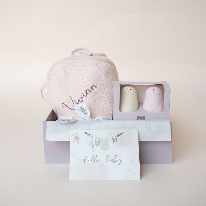 JBØRN Baby Gift Set | Organic Cotton Baby Hooded Towel & Bath Toys - Personalisable Baby Products Sold and Personalised by JustBørn