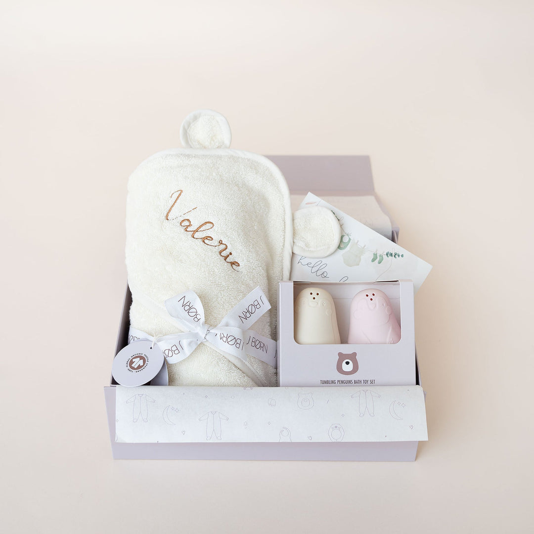 JBØRN Baby Gift Set | Organic Cotton Baby Hooded Towel & Bath Toys - Personalisable Baby Products Sold and Personalised by JustBørn