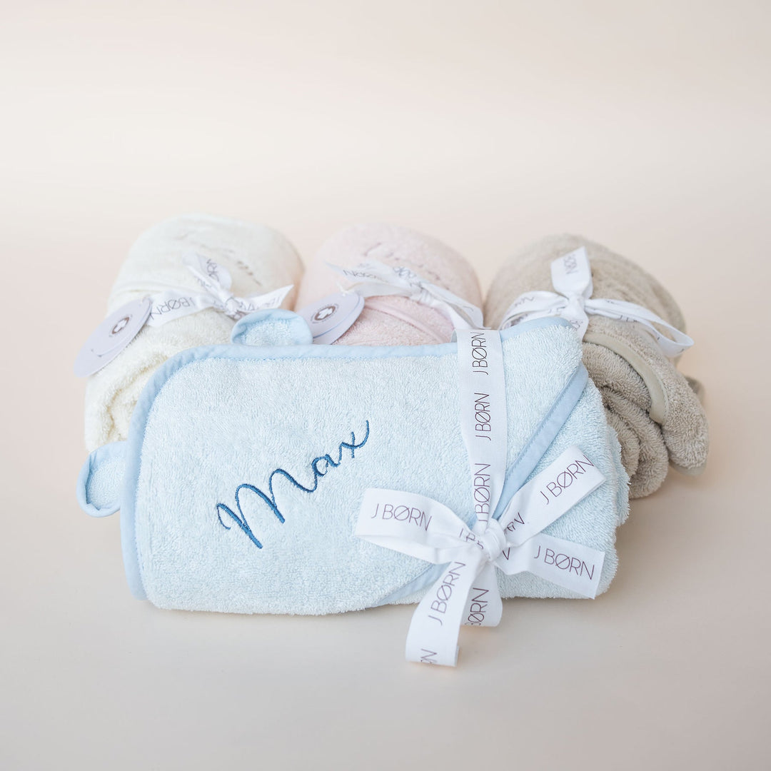 JBØRN Organic Cotton Baby Hooded Towel with Ears Baby Blue Towel - Personalisable Baby Products Sold and Personalised by JustBørn