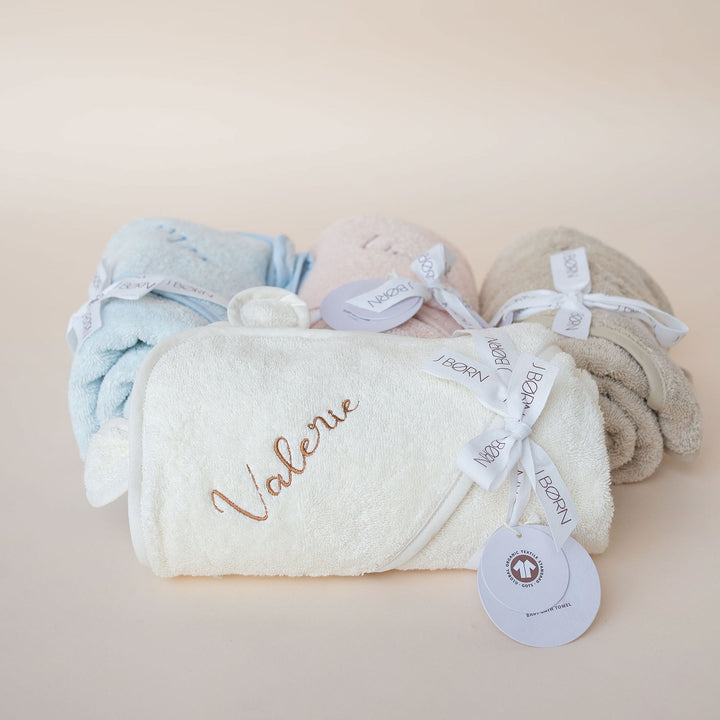 JBØRN Organic Cotton Baby Hooded Towel with Ears Ivory Towel - Personalisable Baby Products Sold and Personalised by JustBørn