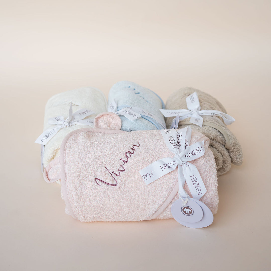 JBØRN Organic Cotton Baby Hooded Towel with Ears - Personalisable Baby Products Sold and Personalised by JustBørn