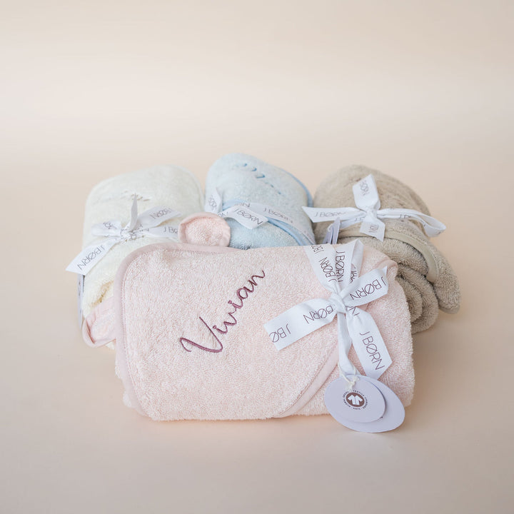 JBØRN Organic Cotton Baby Hooded Towel with Ears - Personalisable Baby Products Sold and Personalised by JustBørn