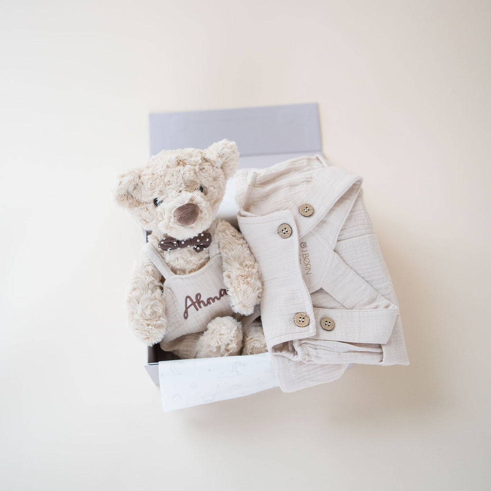 JBØRN Baby Boy Gift Set | Personalised Teddy & Matching Baby Dungarees 6-12 months - Personalisable Baby Products Sold and Personalised by JustBørn