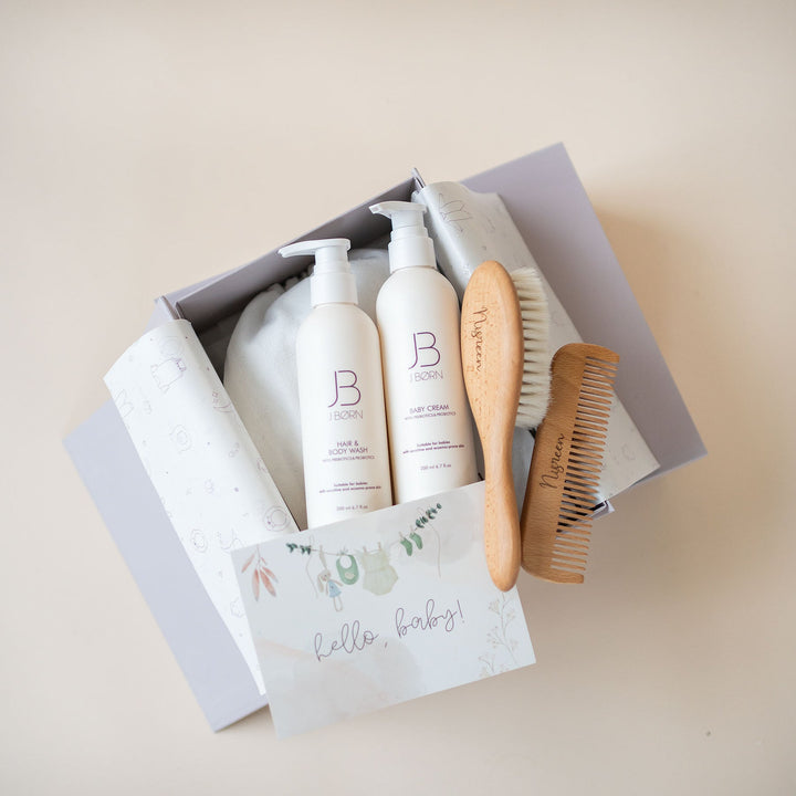 JBØRN Baby Care Gift Box | Hair Brushes & Skin Care Set - Personalisable Baby Products Sold and Personalised by JustBørn
