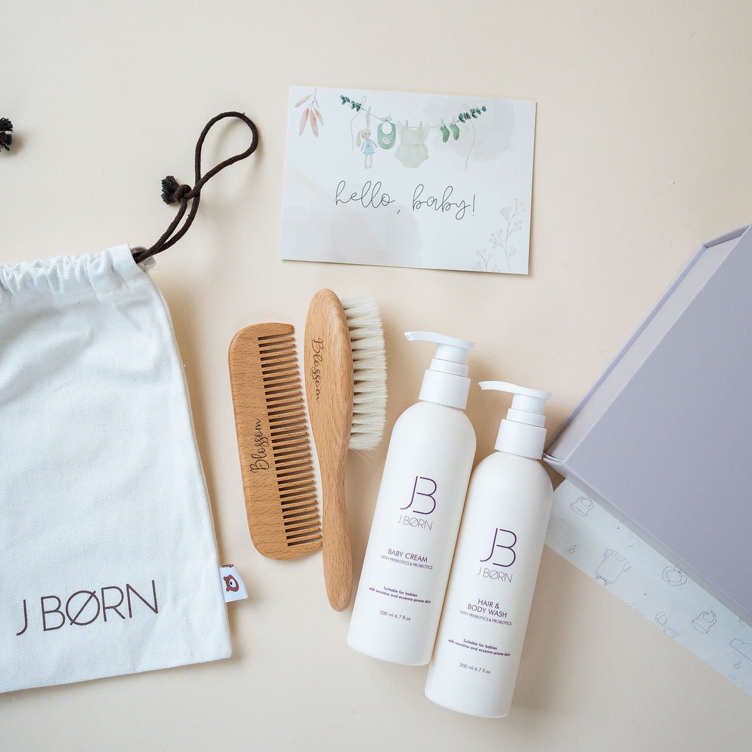 JBØRN Baby Care Gift Box | Hair Brushes & Skin Care Set - Personalisable Baby Products Sold and Personalised by JustBørn