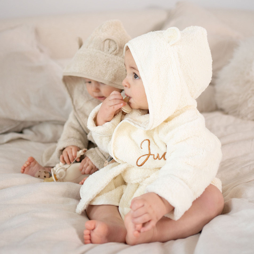 JBØRN Organic Cotton Baby Hooded Towelling Bathrobe - Personalisable Baby Products Sold and Personalised by JustBørn
