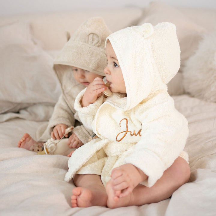 JBØRN Organic Cotton Baby Hooded Towelling Bathrobe - Personalisable Baby Products Sold and Personalised by JustBørn