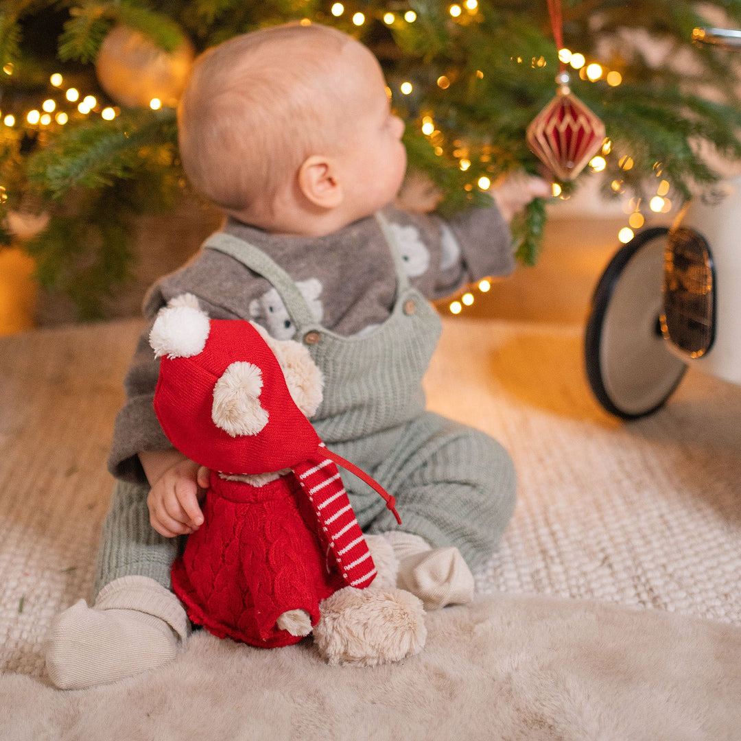 JBØRN-julebamse i plys med personlig festdragt - Personlige babyprodukter solgt og personliggjort af JustBørn