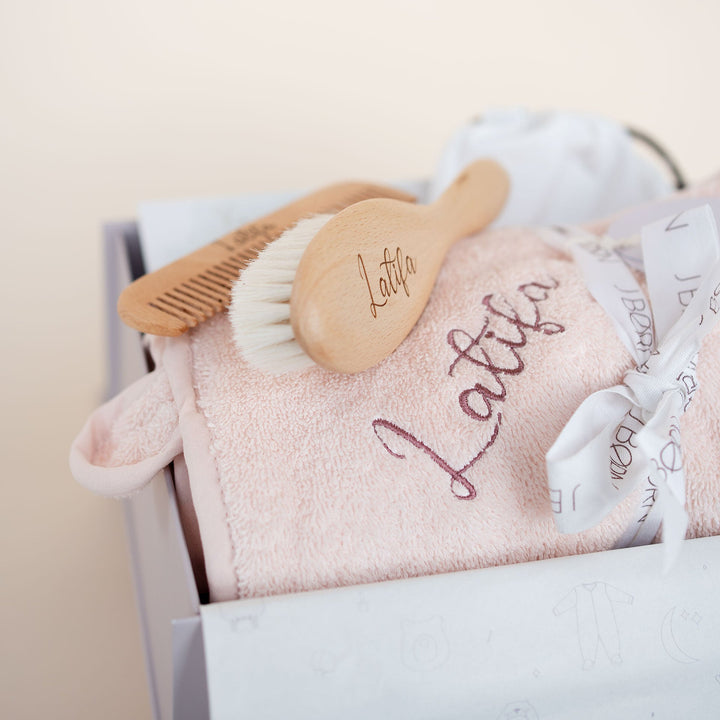 JBØRN Natural Beechwood Hairbrush & Comb Set - Personalisable Baby Products Sold and Personalised by JustBørn