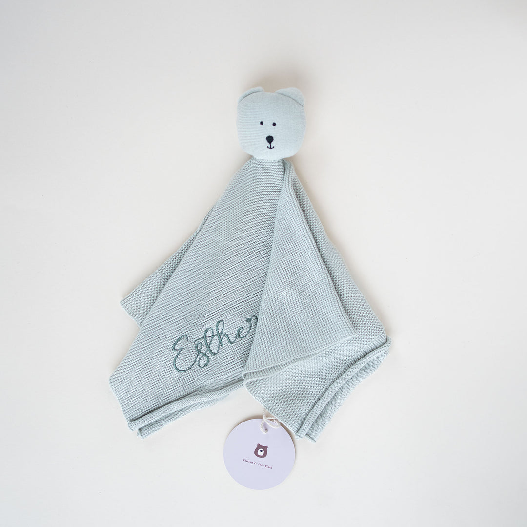 JBØRN Bear Knitted Comforter Sage Knitted Comforter - Personalisable Baby Products Sold and Personalised by JustBørn