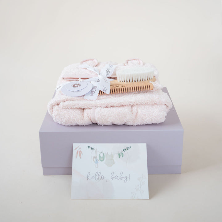 JBØRN Baby Gift Set | Organic Cotton Bathrobe & Hair Brush Set - Personalisable Baby Products Sold and Personalised by JustBørn