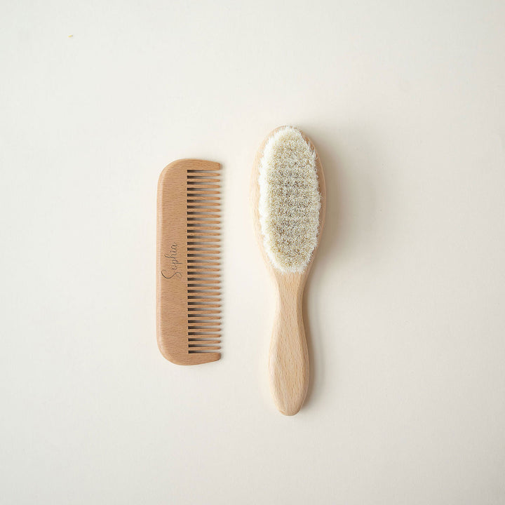 JBØRN Natural Beechwood Hairbrush & Comb Set - Personalisable Baby Products Sold and Personalised by JustBørn