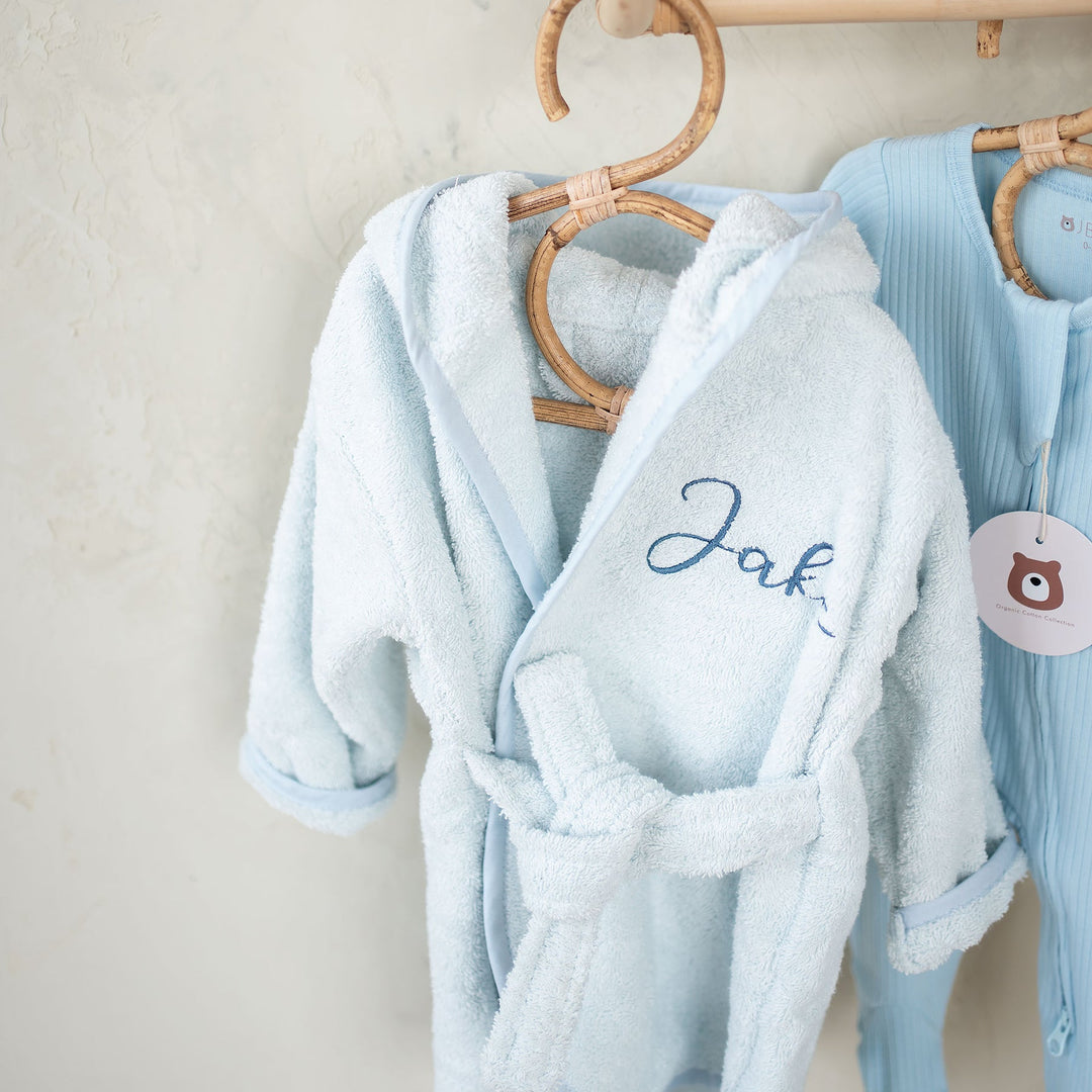 JBØRN Baby Gift Set | Organic Cotton Bathrobe & Hair Brush Set - Personalisable Baby Products Sold and Personalised by JustBørn