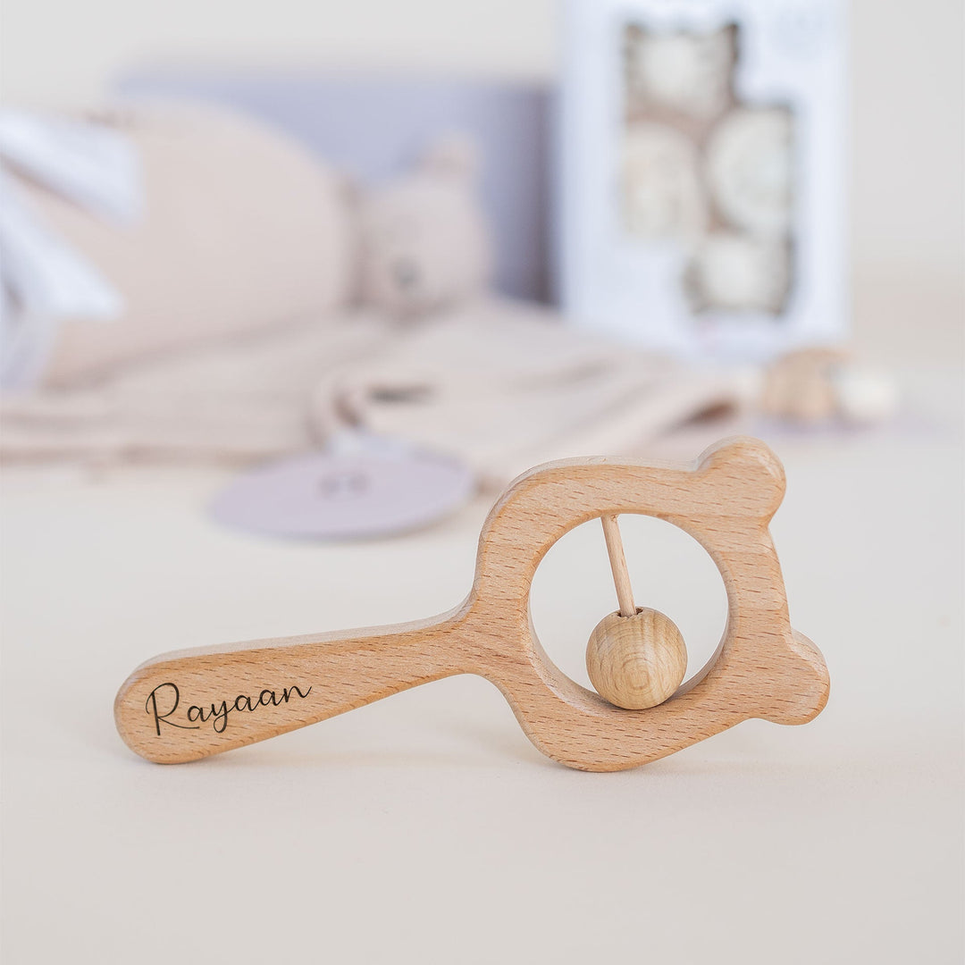 JBØRN Wooden Teddy Rattle - Personalisable Baby Products Sold and Personalised by JustBørn