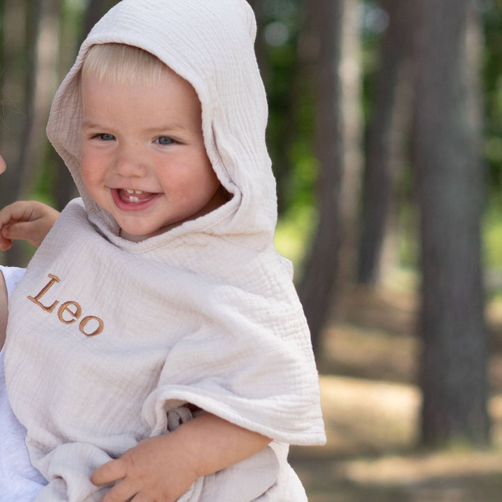 JBØRN Organic Cotton Muslin Hooded Poncho Towel - Personalisable Baby Products Sold and Personalised by JustBørn