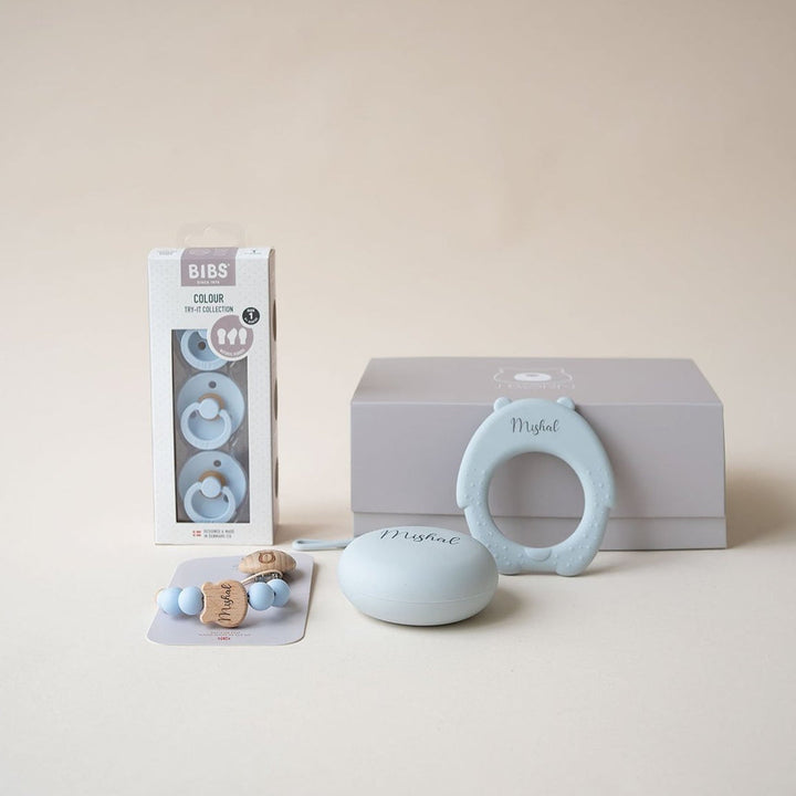 JBØRN x BIBS Baby Gift Set | First Pacifiers with Matching Holders & Teether - Personalisable Baby Products Sold and Personalised by JustBørn