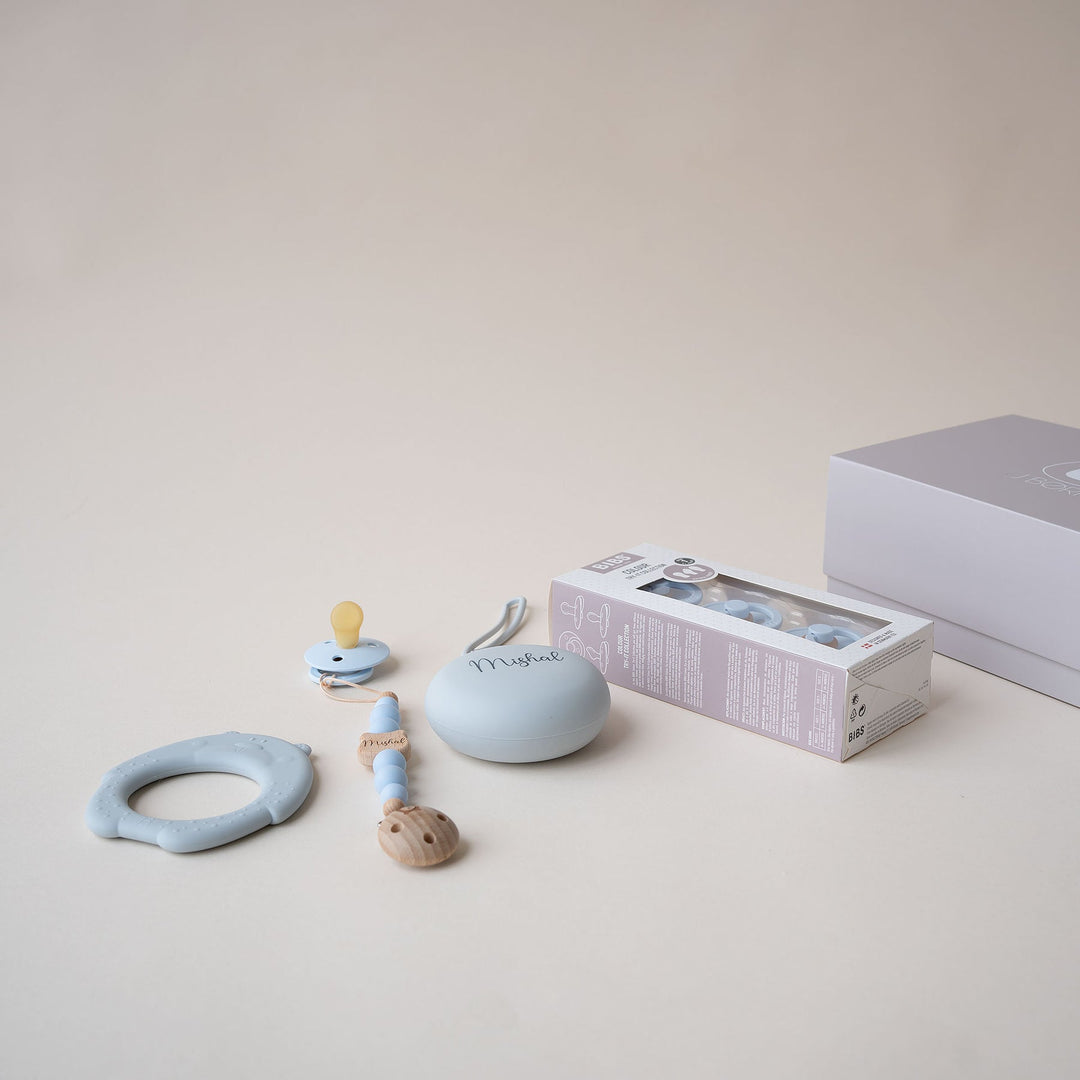 JBØRN x BIBS Baby Gift Set | First Pacifiers with Matching Holders & Teether - Personalisable Baby Products Sold and Personalised by JustBørn