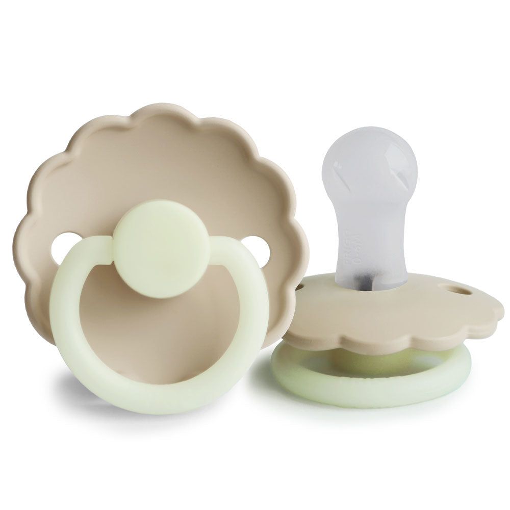 FRIGG Daisy Silicone Pacifier Cream Night Glow Size 1 (0-6 months) - Personalisable Baby Products Sold and Personalised by JustBørn