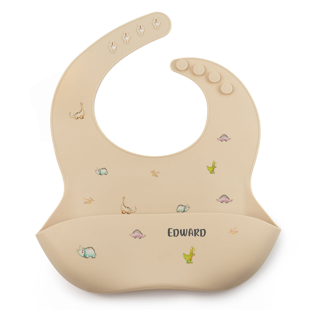 JBØRN Silicone Baby Feeding Bib | Weaning Essentials Rockets Vanilla - Personalisable Baby Products Sold and Personalised by JustBørn