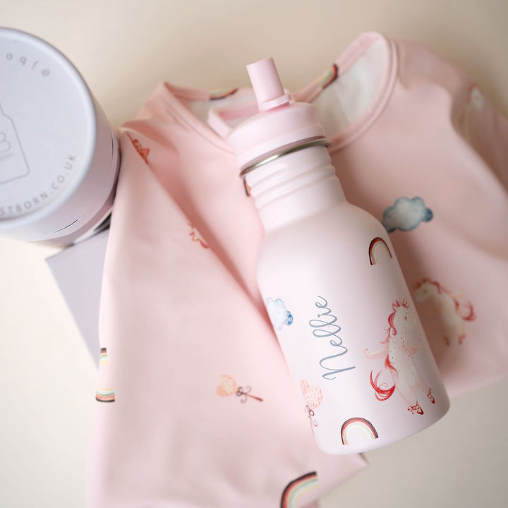 JBØRN First Birthday Gift Set | Personalised Water Bottle & Matching Sleeved Bib - Personalisable Baby Products Sold and Personalised by JustBørn