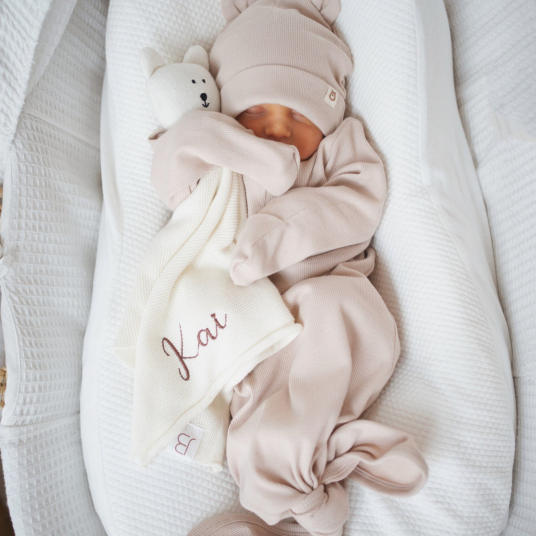 JBØRN Bear Knitted Comforter - Personalisable Baby Products Sold and Personalised by JustBørn