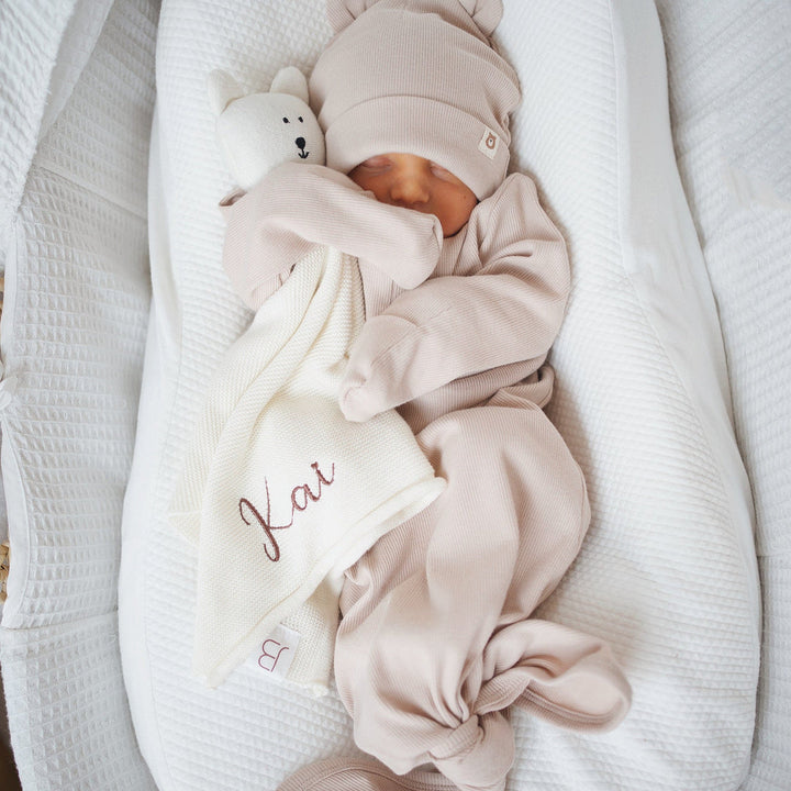 JBØRN Bear Knitted Comforter - Personalisable Baby Products Sold and Personalised by JustBørn