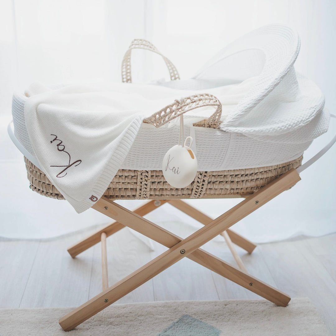 JBØRN Knitted Baby Blanket & Bunny Rattle Set - Personalisable Baby Products Sold and Personalised by JustBørn