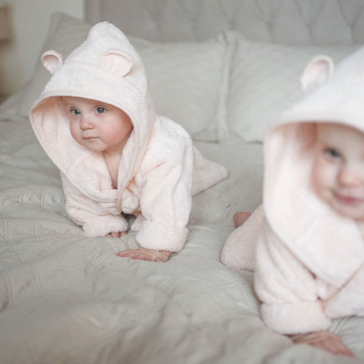 JBØRN Organic Cotton Baby Hooded Towelling Bathrobe - Personalisable Baby Products Sold and Personalised by JustBørn
