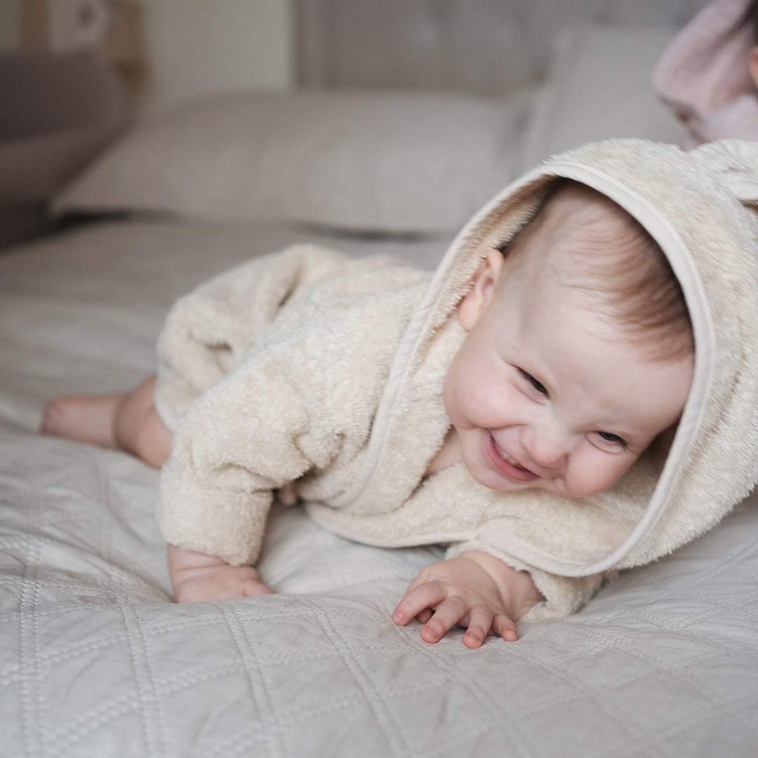JBØRN Organic Cotton Baby Hooded Towelling Bathrobe - Personalisable Baby Products Sold and Personalised by JustBørn