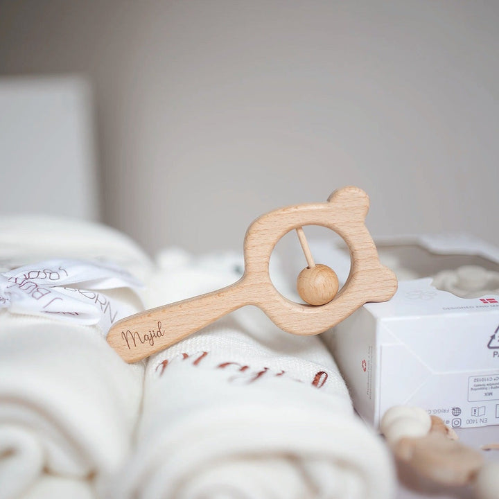 JBØRN Wooden Teddy Rattle - Personalisable Baby Products Sold and Personalised by JustBørn