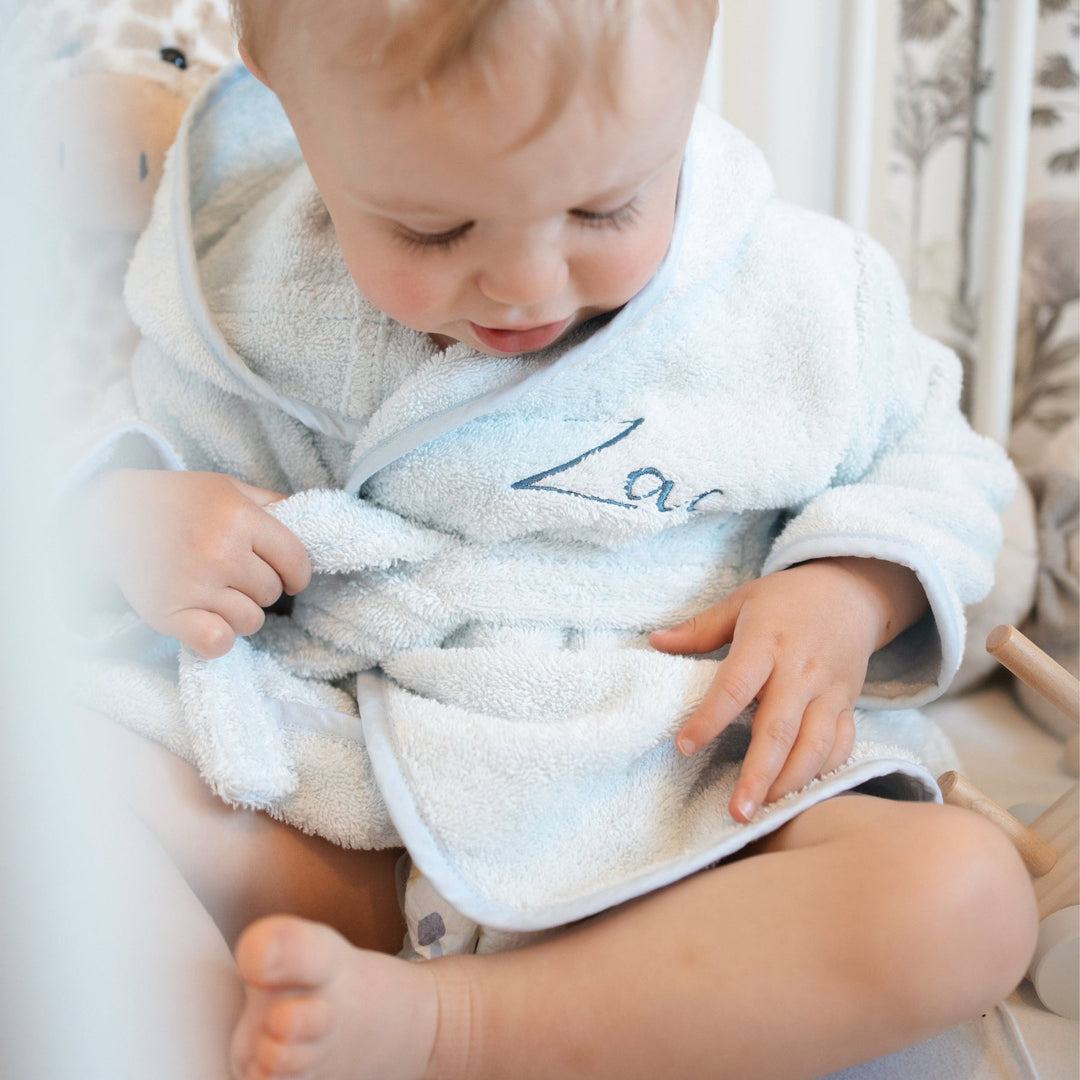 JBØRN Organic Cotton Baby Hooded Towelling Bathrobe - Personalisable Baby Products Sold and Personalised by JustBørn