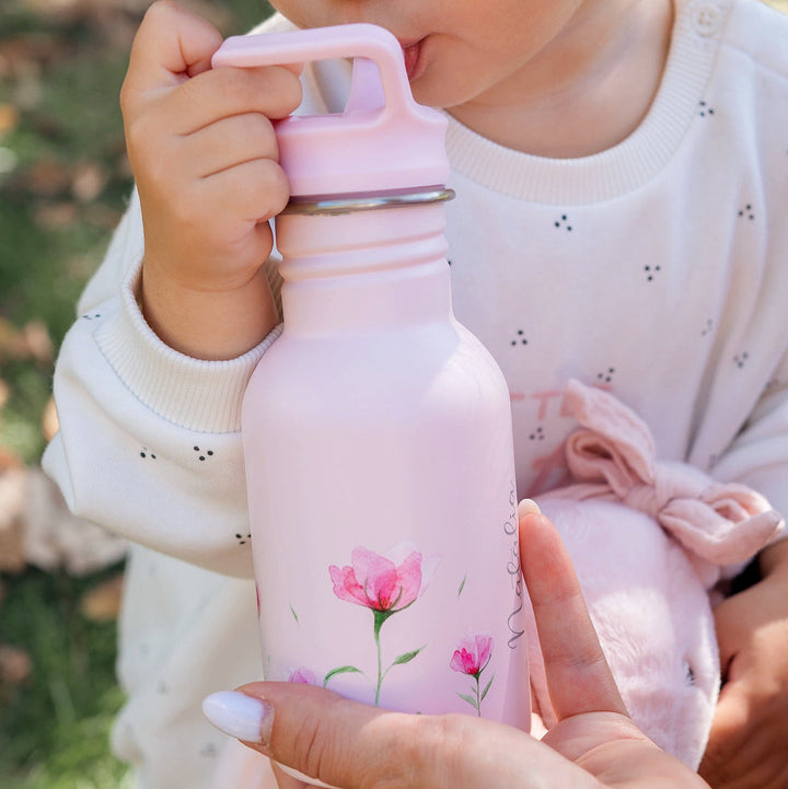 JBØRN Personalised Stainless Steel Kids Water Bottle Lilac Bloom - Personalisable Baby Products Sold and Personalised by JustBørn