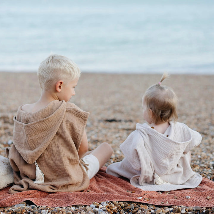 JBØRN Organic Cotton Muslin Hooded Poncho Towel - Personalisable Baby Products Sold and Personalised by JustBørn