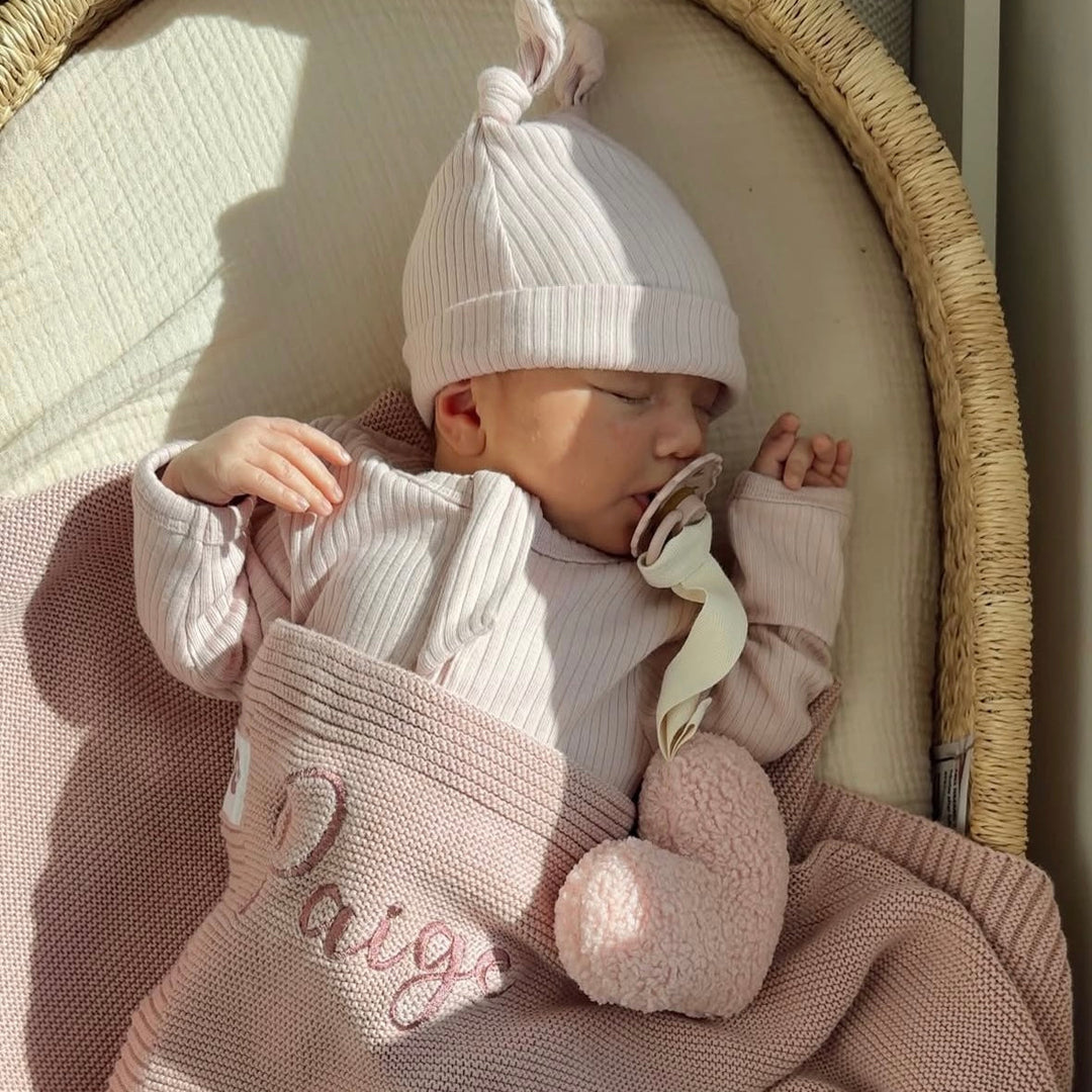 JBØRN Organic Cotton Sleepsuit & Knitted Blanket Set Sleepsuit & Blanket Set | Blush - Personalisable Baby Products Sold and Personalised by JustBørn