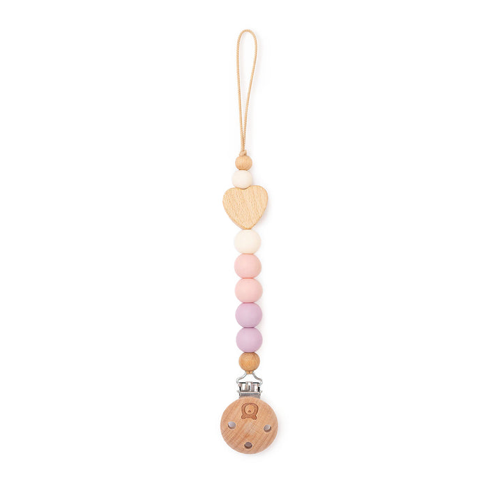 JBØRN Heart Colour Block Pacifier Clip Lilac & Blossom - Personalisable Baby Products Sold and Personalised by JustBørn