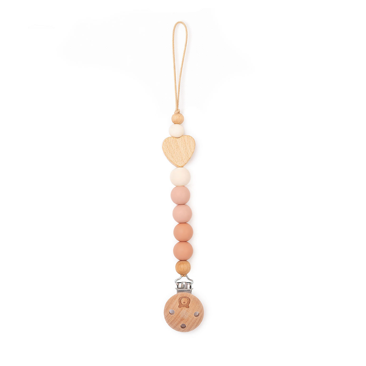 JBØRN Heart Colour Block Pacifier Clip Ivory & Vanilla - Personalisable Baby Products Sold and Personalised by JustBørn